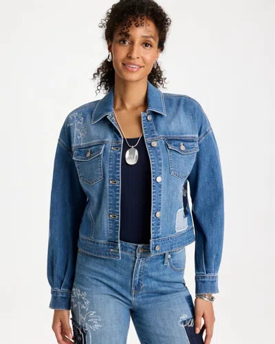 Chico's Denim Parrot Pocket Jacket In Underwater Medium Wash Denim