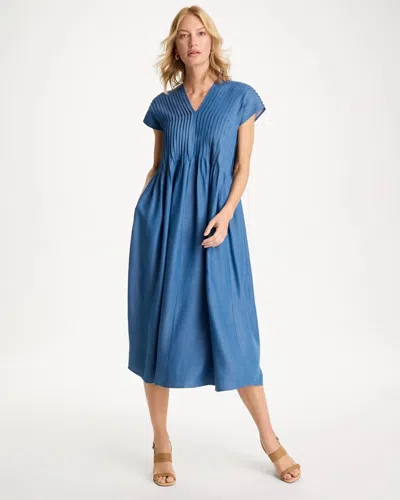 Chico's Denim Popover Midi Dress In Blue In Purple