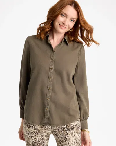 Chico's Denim Puff Sleeve Shirt In Mossy Grove