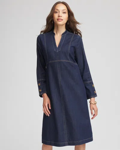 Chico's Denim Splitneck Knee-length Dress In Medium Denim In Blue