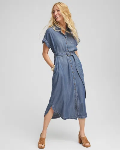 Chico's Denim Tie Midi Shirtdress In Whimsical Indigo In Blue