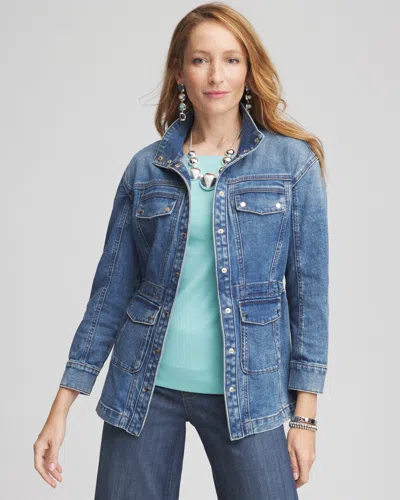 Chico's Denim Utility Jacket In Rayne Indigo Size Xxl |