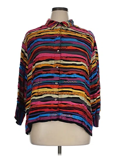 Pre-owned Chico's Design 3/4 Sleeve Button Down Shirt In Burgundy