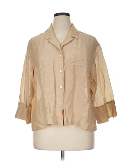 Pre-owned Chico's Design 3/4 Sleeve Button Down Shirt In Tan