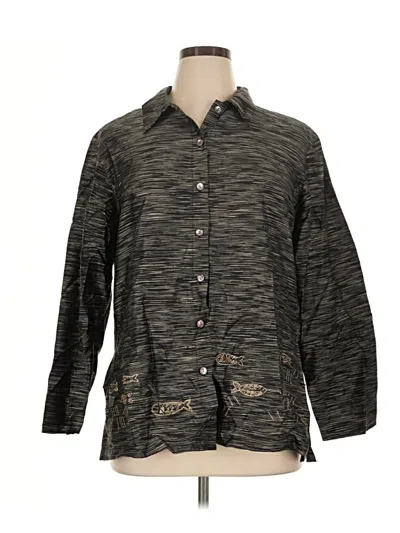 Pre-owned Chico's Design 3/4 Sleeve Silk Top Black Collared Neckline Tops