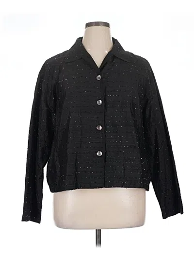 Pre-owned Chico's Design 3/4 Sleeve Silk Top Black Tweed Pattern Square Neckline Tops