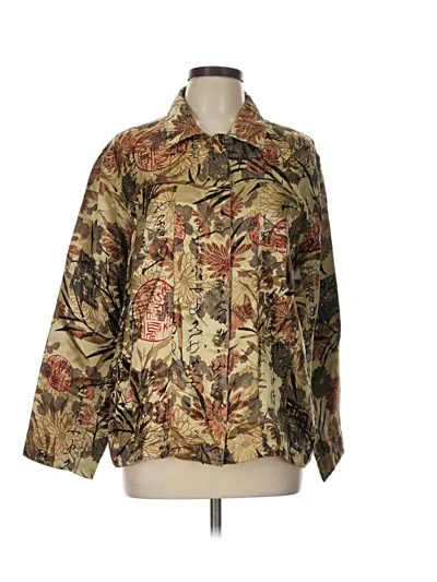 Pre-owned Chico's Design 3/4 Sleeve Silk Top Gold Collared Neckline Tops