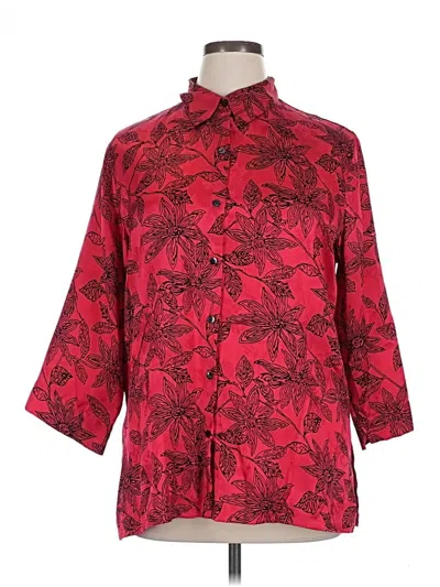 Pre-owned Chico's Design 3/4 Sleeve Silk Top Red Paisley Pattern Mock Neckline Tops