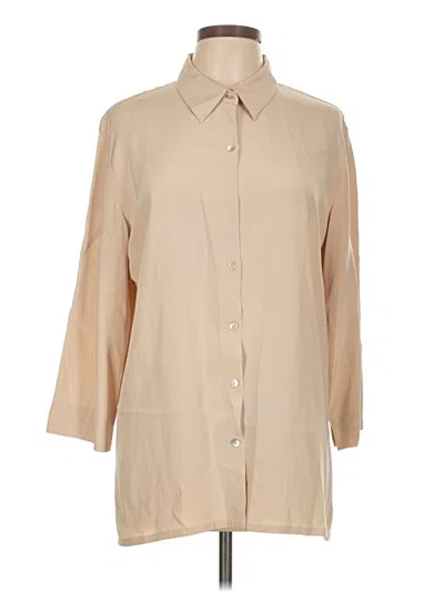 Pre-owned Chico's Design 3/4 Sleeve Silk Top Tan Mock Neckline Tops