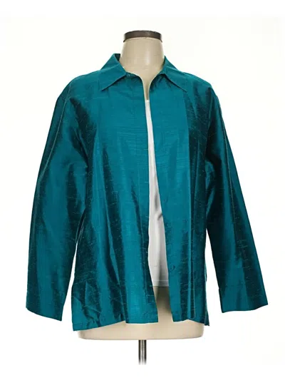 Pre-owned Chico's Design 3/4 Sleeve Silk Top Teal Collared Neckline Tops In Blue