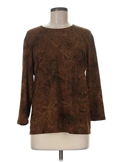 Pre-owned Chico's Design 3/4 Sleeve Top Brown Boatneck Tops