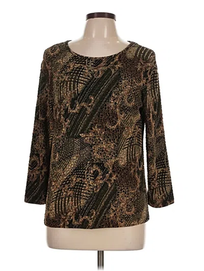 Pre-owned Chico's Design 3/4 Sleeve Top Brown Print Pattern Boatneck Tops
