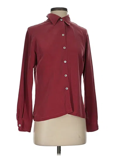 Pre-owned Chico's Design Long Sleeve Silk Top Burgundy Solid Pattern Tie Neck Tops