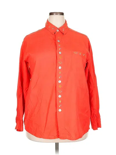 Pre-owned Chico's Design Long Sleeve Silk Top Orange Collared Neckline Tops