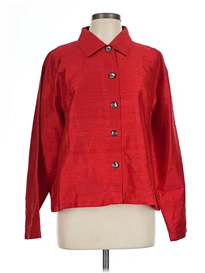 Pre-owned Chico's Design Long Sleeve Silk Top Red Square Neckline Tops