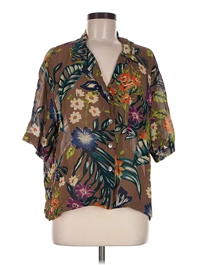 Pre-owned Chico's Design Short Sleeve Blouse In Brown