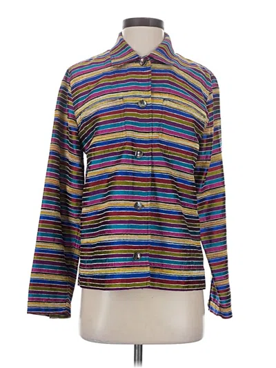 Pre-owned Chico's Design Silk Blazer Jacket In Blue