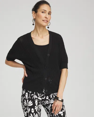 Chico's Dolman Pointelle Cardigan Sweater In Black Size Xxl |