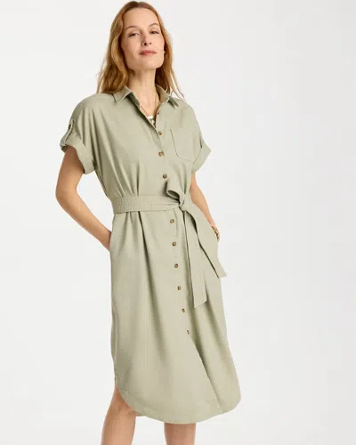 Chico's Dolman Tie Hemp Denim Shirtdress In Seagrass Green