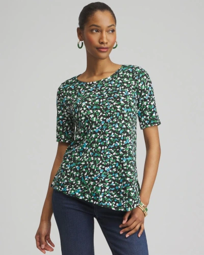 Chico's Dots Asymmetrical Elbow Sleeve Tee In Verdant Green Size Large |