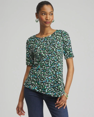 Chico's Dots Asymmetrical Elbow Sleeve Tee In Green Size 12/14 |  In Verdant Green