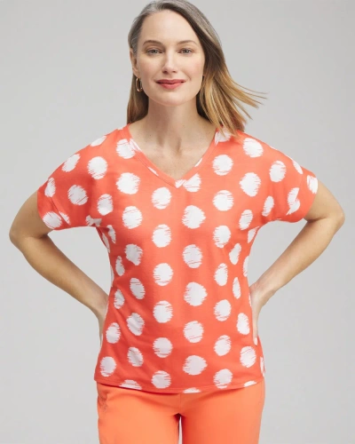 Chico's Dots Drop Shoulder Tee In Orange Size 16/18 |  Zenergy In Nectarine