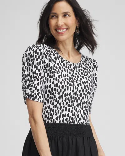 Chico's Dots Gathered Elbow Sleeve Tee In Black Size 0/2 |