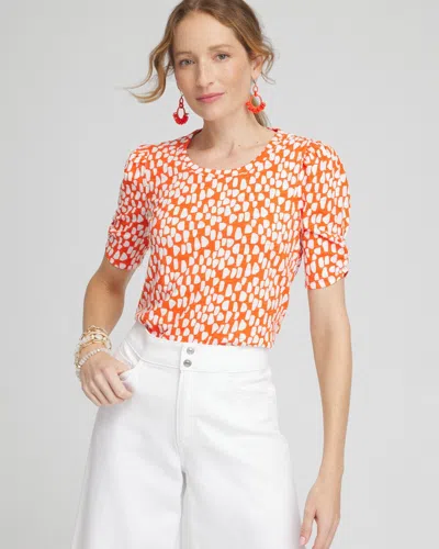 Chico's Dots Gathered Elbow Sleeve Tee In Valencia Orange Size 0/2 |