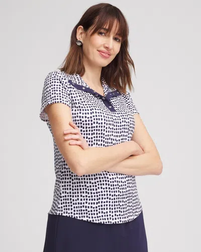 Chico's Dots Mockneck Short-sleeve Top In Blue Size 16/18 |  Zenergy Activewear In Passport Blue
