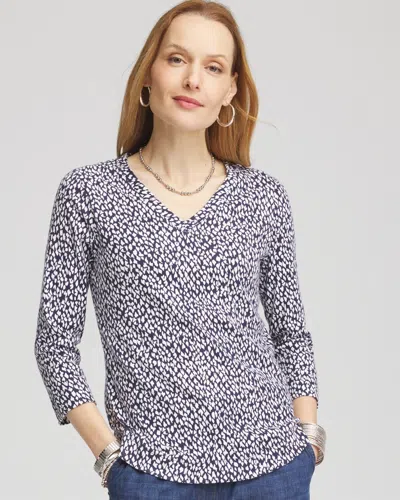 Chico's Dots Pima 3/4 Sleeve Everyday Tee In Blue