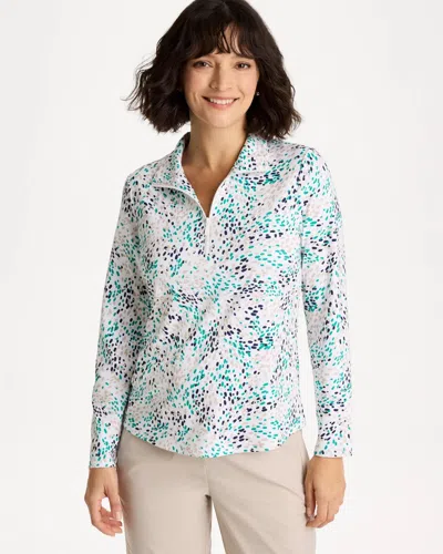 Chico's Dots Pullover Half Zip Top In Topanga Green