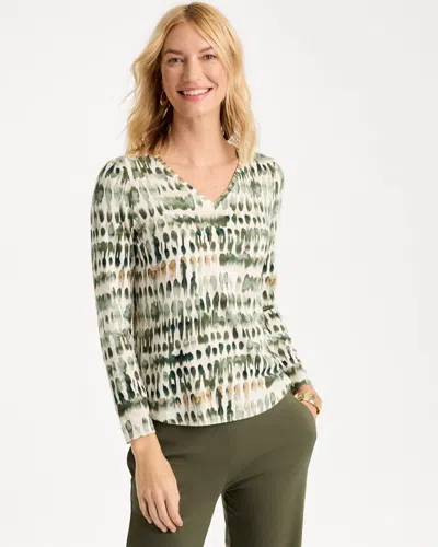 Chico's Dots Touch Of Cool V-neck Layering Tee In Fresh Eucalyptus