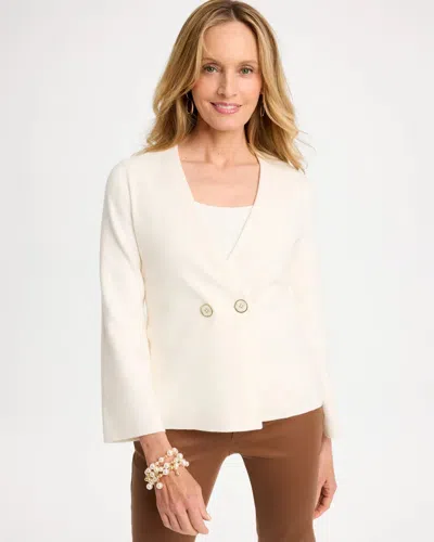 Chico's Double Breasted Long-sleeve Cardigan Sweater In Soft Ivory