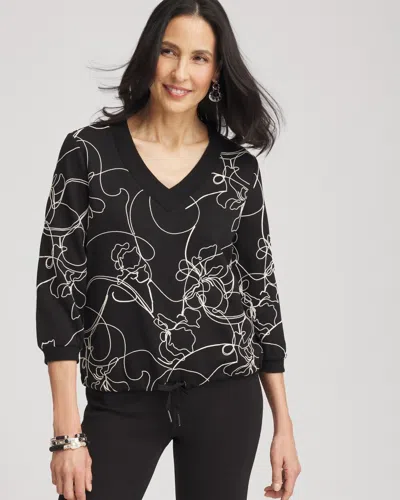 Chico's Double-knit Embroidered Top In Black Size 16/18 |  Zenergy