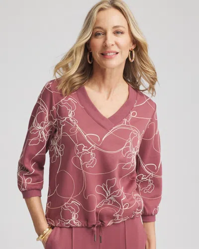 Chico's Double-knit Embroidered Top In Rosewood In Red Size 4/6 |  Zenergy