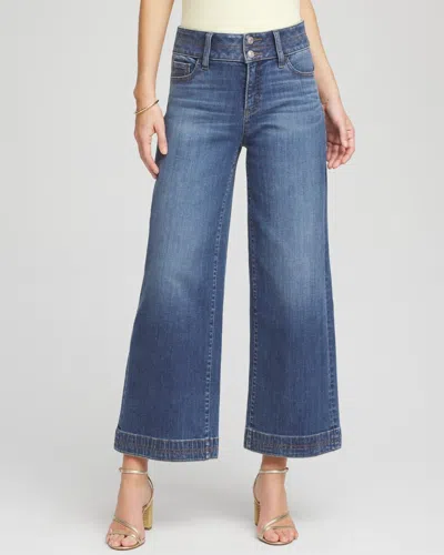 Chico's Double Stitch Wide-leg Cropped Pants In Cayman Indigo In Blue