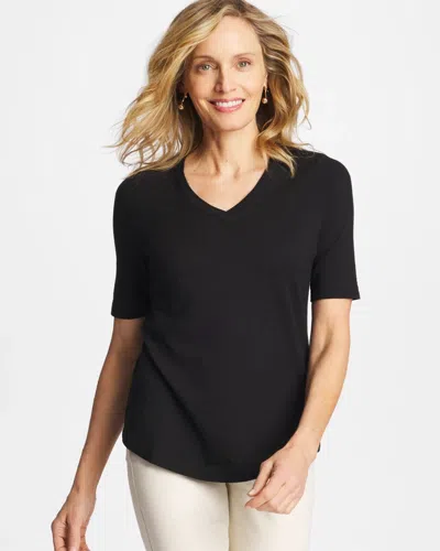 Chico's Double V-neck Rib Mix Tee In Black