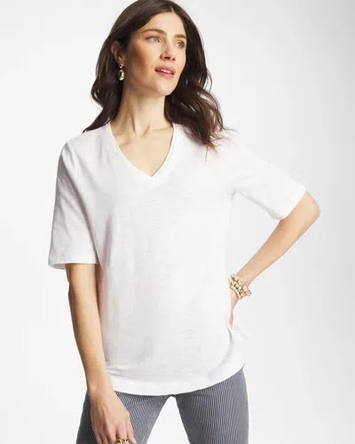 Chico's Double V-neck Rib Mix Tee In White