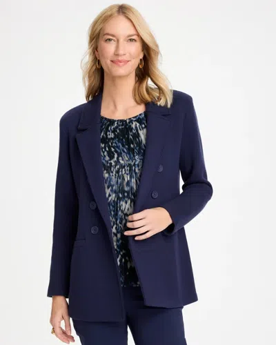 Chico's Double-breasted Sweater Blazer In Blue In Passport Blue