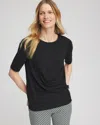 CHICO'S DRAPED FRONT TEE IN BLACK SIZE 16/18 | CHICO'S