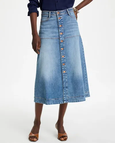 Chico's Drapey Denim Button Front Skirt In Tecopa Indigo