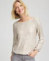 Chico's Drizzled Sequins Bubble-hem Top In Champagne Fizz
