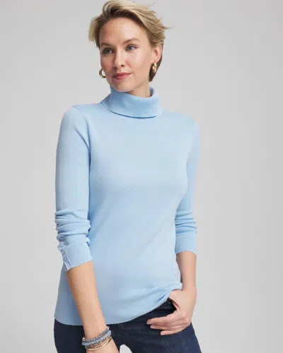 Chico's Ecovero Button Cuff Turtleneck Sweater In Coastal Blue
