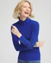 Chico's Ecovero Button Cuff Turtleneck Sweater In Cobalt Stone In Blue
