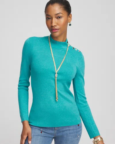 Chico's Ecovero Button Mock Neck Sweater In Blue Size 20/22 |  In Alpine Blue