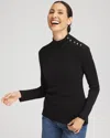 Chico's Ecovero Button Mock Neck Sweater In Black Size 20/22 |  In Black
