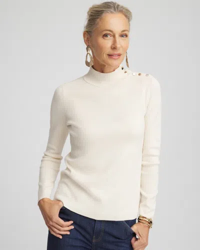 Chico's Ecovero Button Mock Neck Sweater In English Cream Size 16/18 |