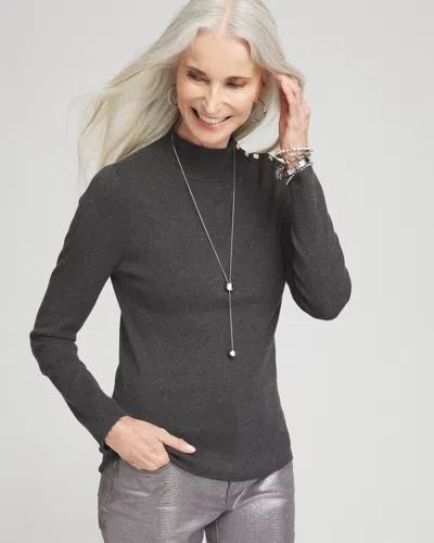 Chico's Ecovero Button Mock Neck Sweater In Gray Size 4/6 |  In Graphite Heather Gray