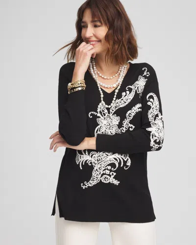 Chico's Ecovero™ Embroidered V-neck Pullover Sweater In Black Size 16/18 |