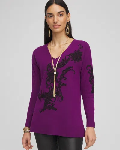 Chico's Ecovero™ Embroidered V-neck Pullover Sweater In Sweet Berry Size 16/18 |